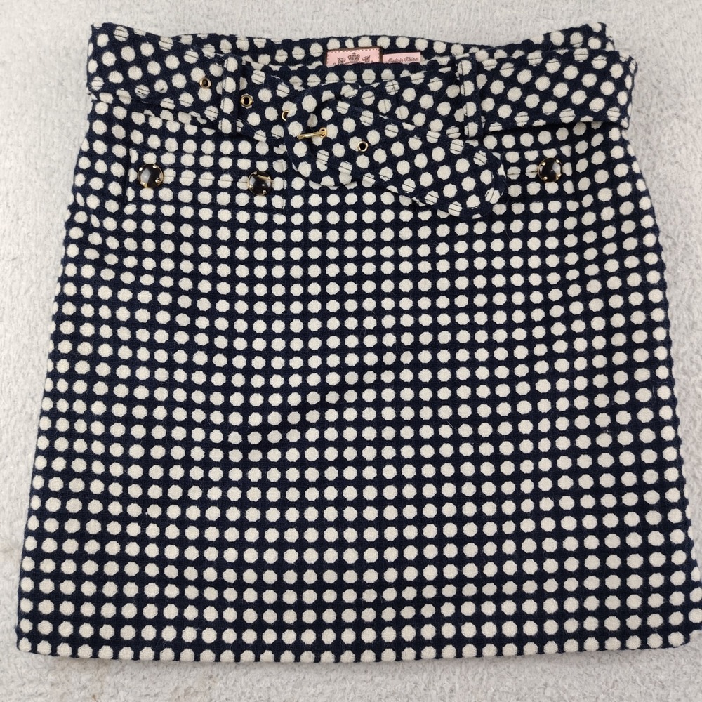 Juicy Couture Wool Skirt Size 2 Silk Lined Polka Dots Belted School Girl Preppy